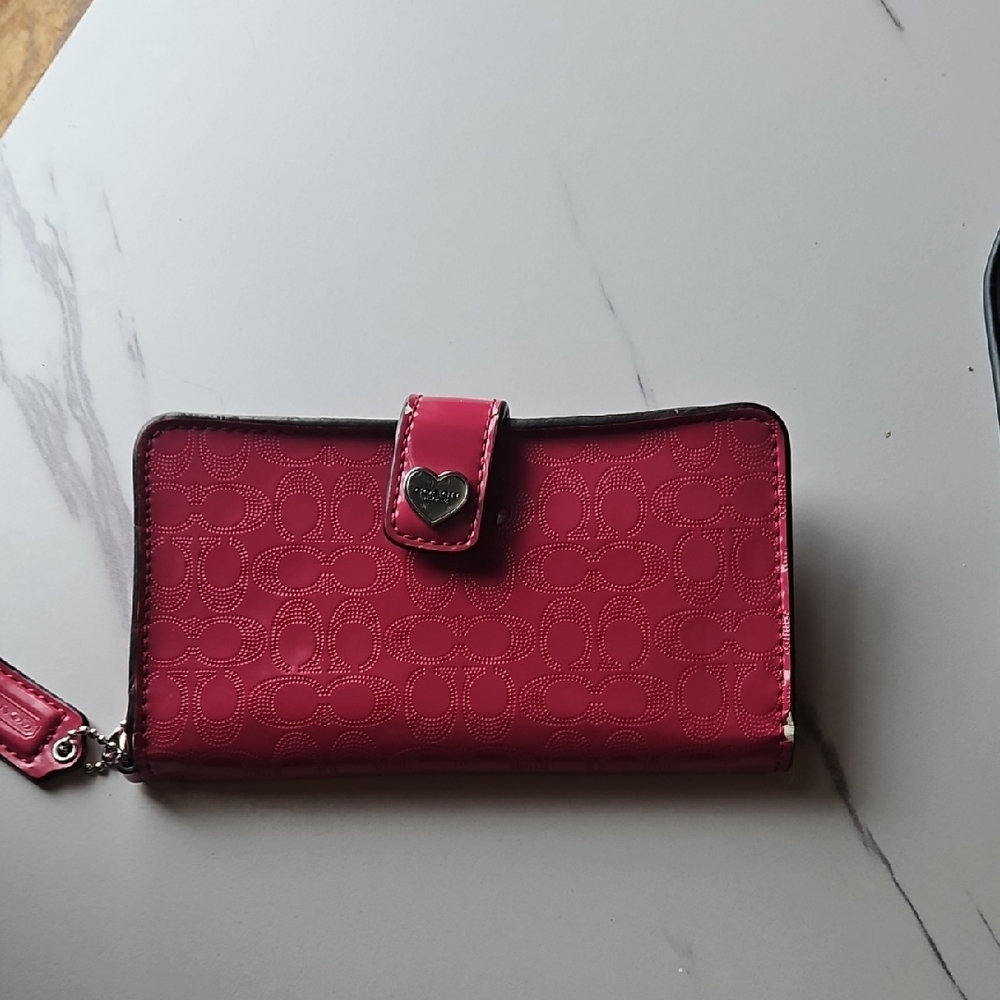 Coach Hot Pink Signature Heart Snap Wallet